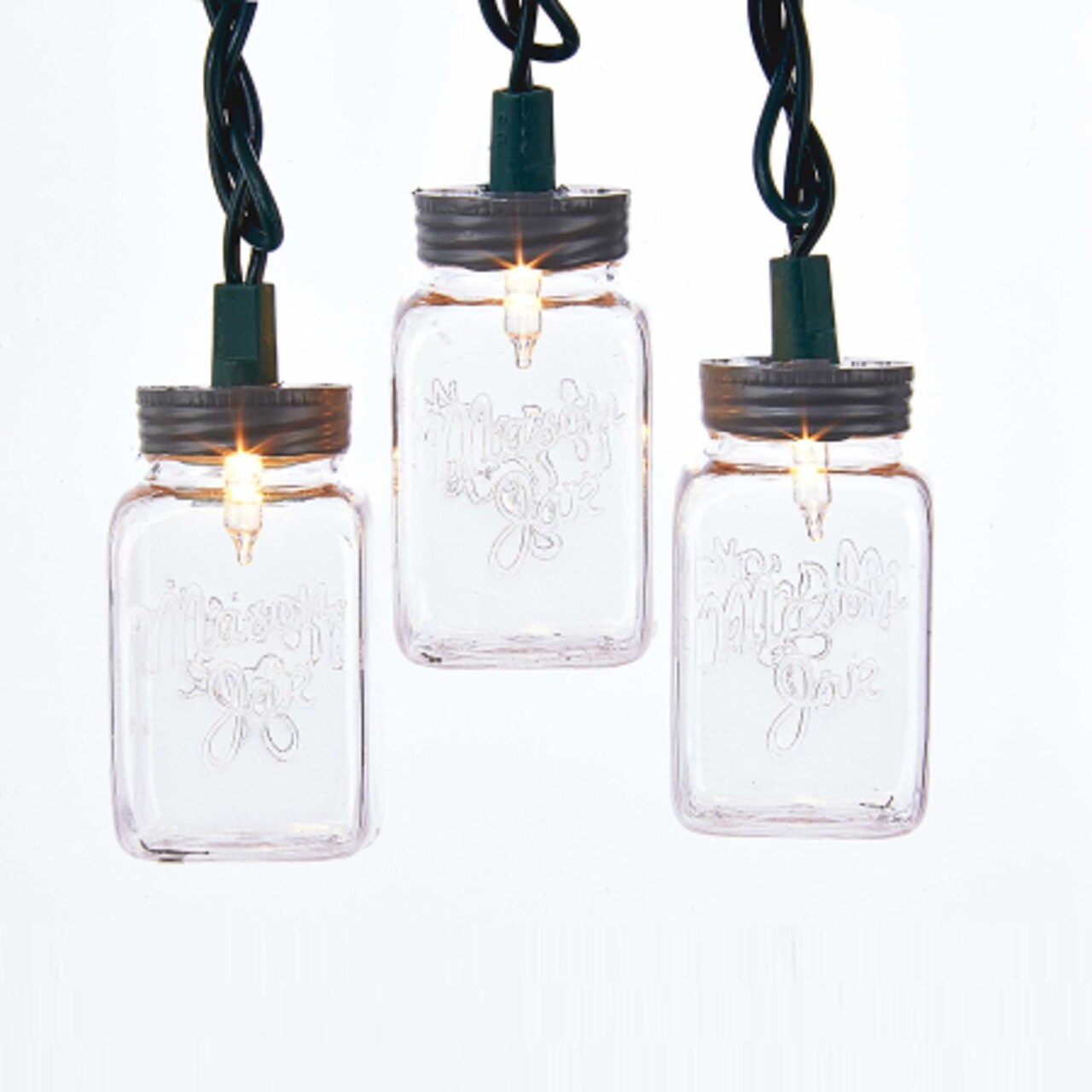 Kurt Adler Embossed Mason Jar Patio Light Set - Clear - 12' Black Wire - 10ct